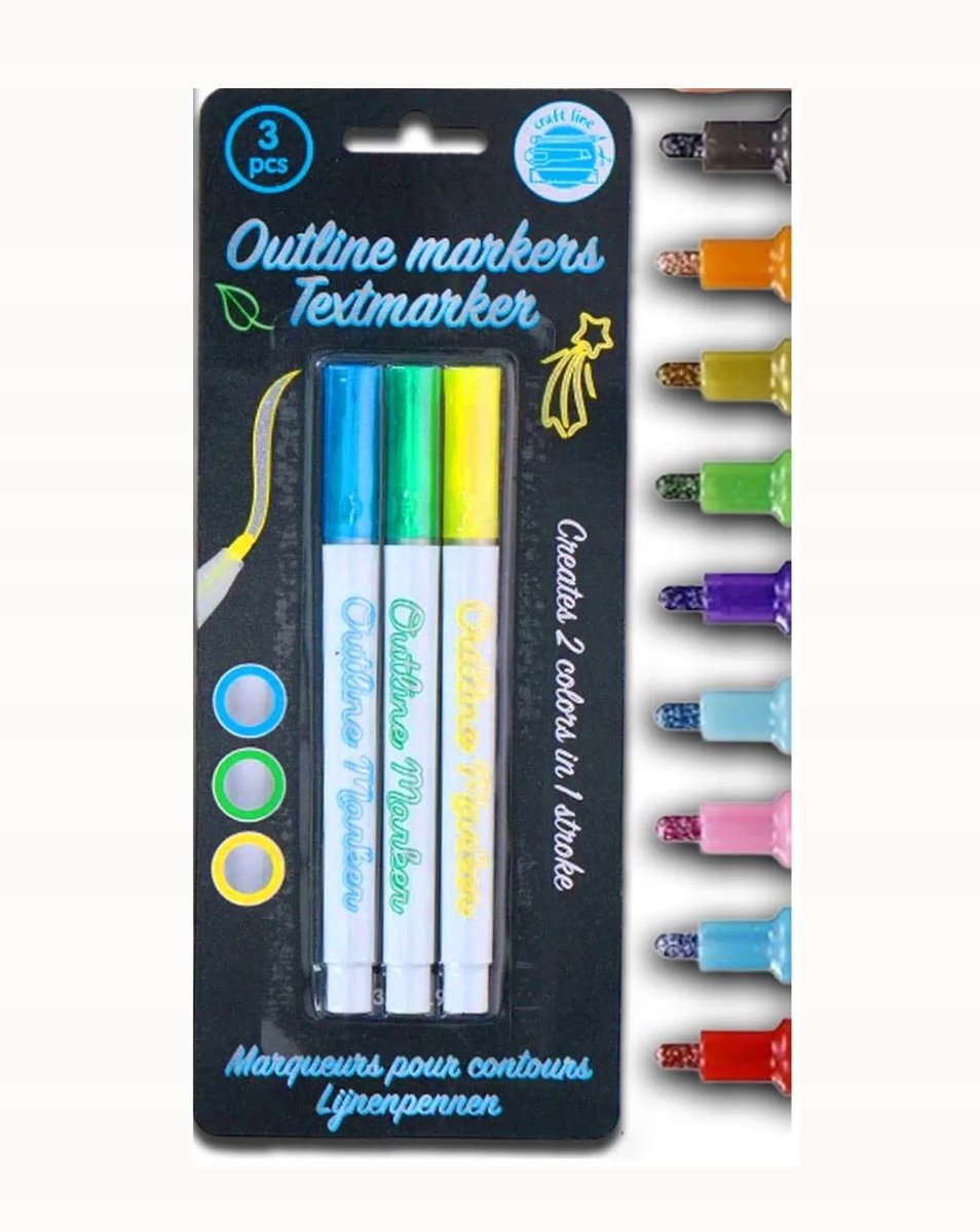 CRAFT LINE Contour Markers Set - 3 Kleuren - Decoratieve Pennen