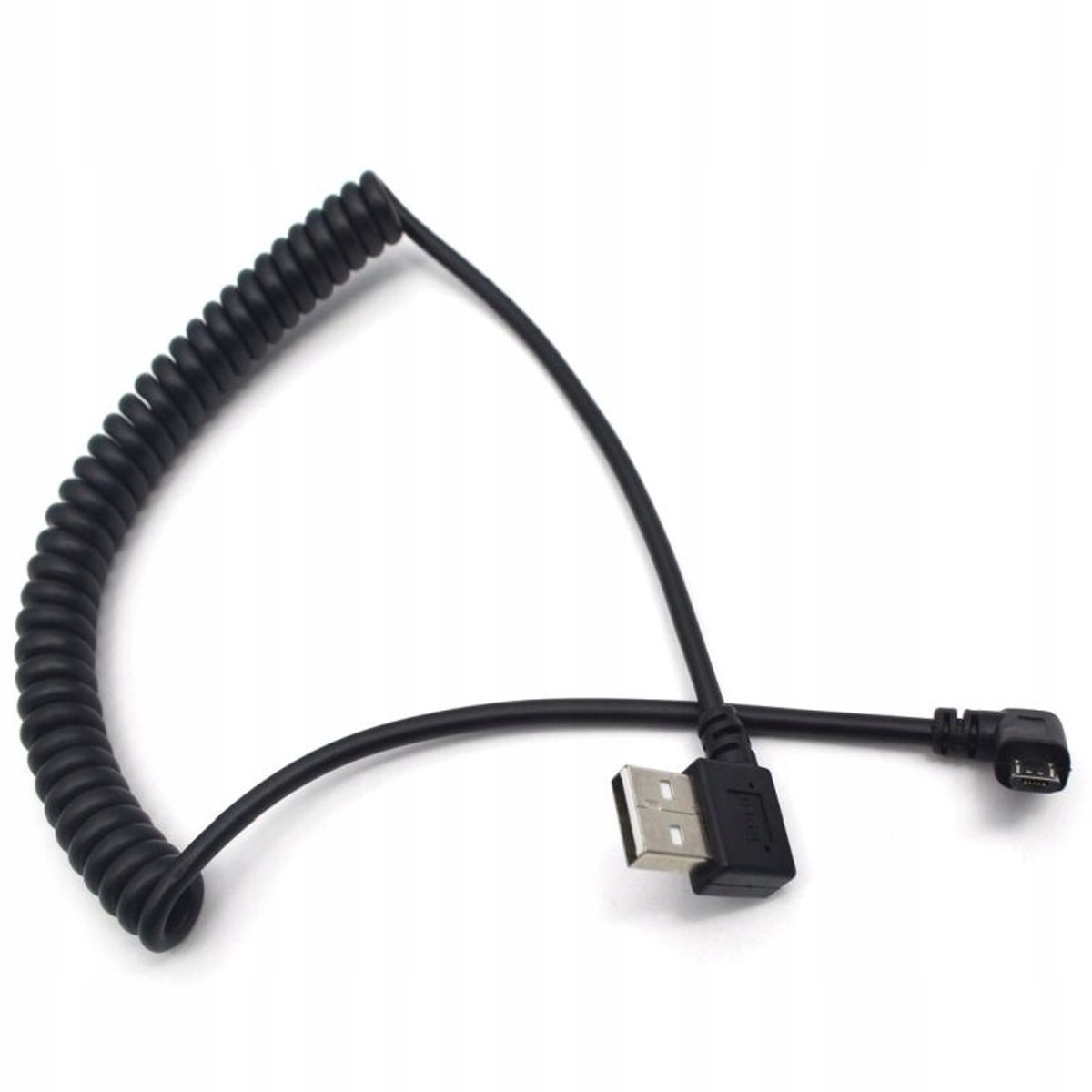 Spiraalkabel USB naar MicroUSB Hoek Rechts 1M