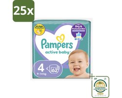 25 x Pampers – Luiers – Active Baby Maat 4 (9-14 kg) – 62 Luiers - Grootverpakking - Luiers Voor Baby - Droge Luiers - Superabsorberende Luiers - Anti-lek Luiers - Zachte Luiers