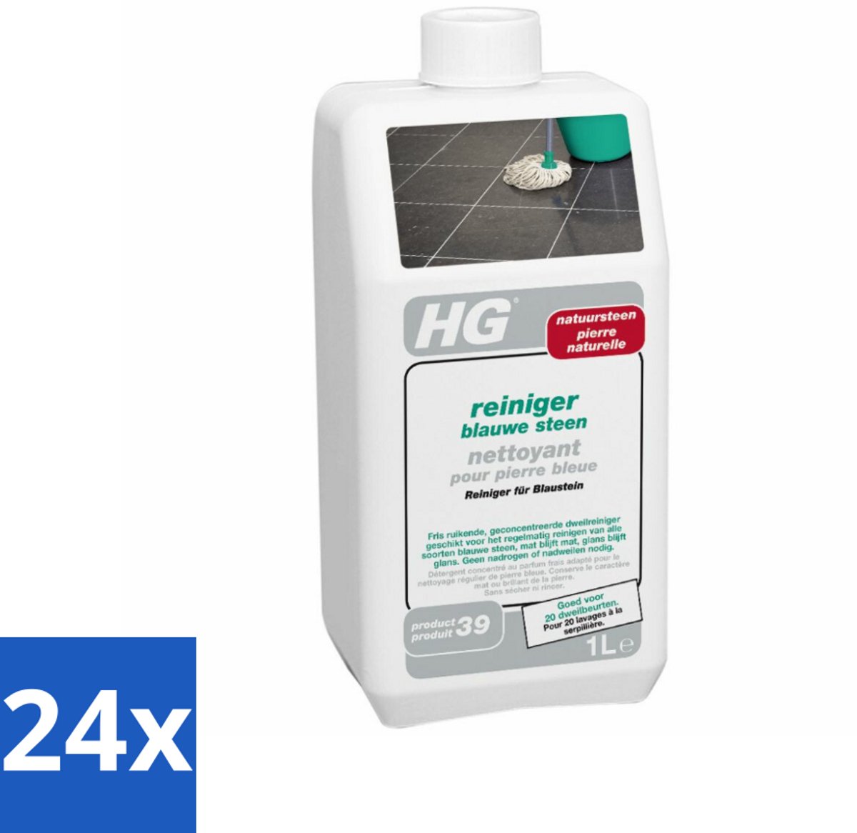24 x HG Blauwe Steen Reiniger 1 liter - Blauwe Steen Reiniger - Natuursteen Reiniger - Hardstenen Reiniger - Vloerreiniger - Dweilreiniger