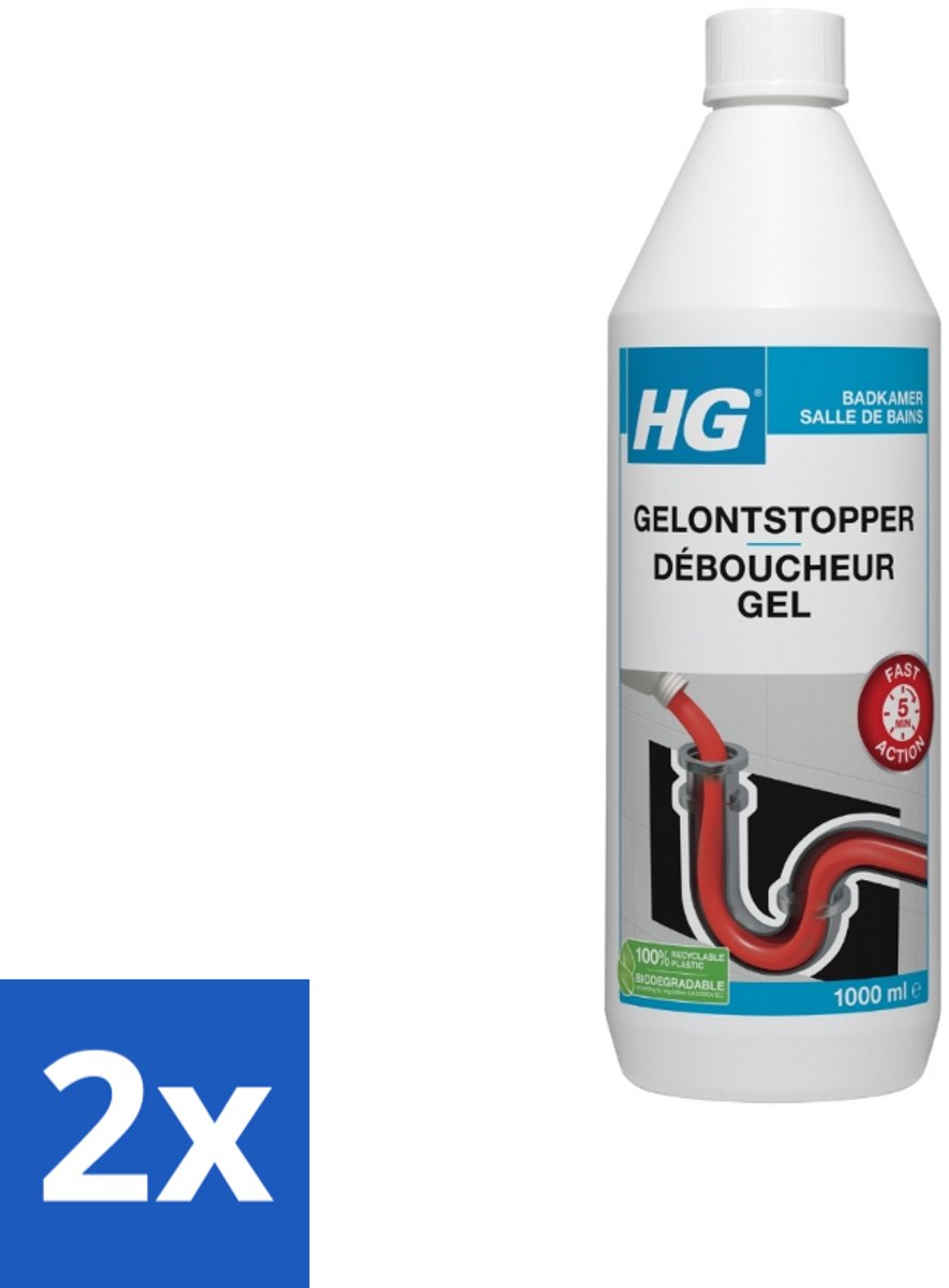 2 x HG Ontstopper Gel 1 liter - Ontstopper - Badkamers - Verstopping - Leidingen - HG