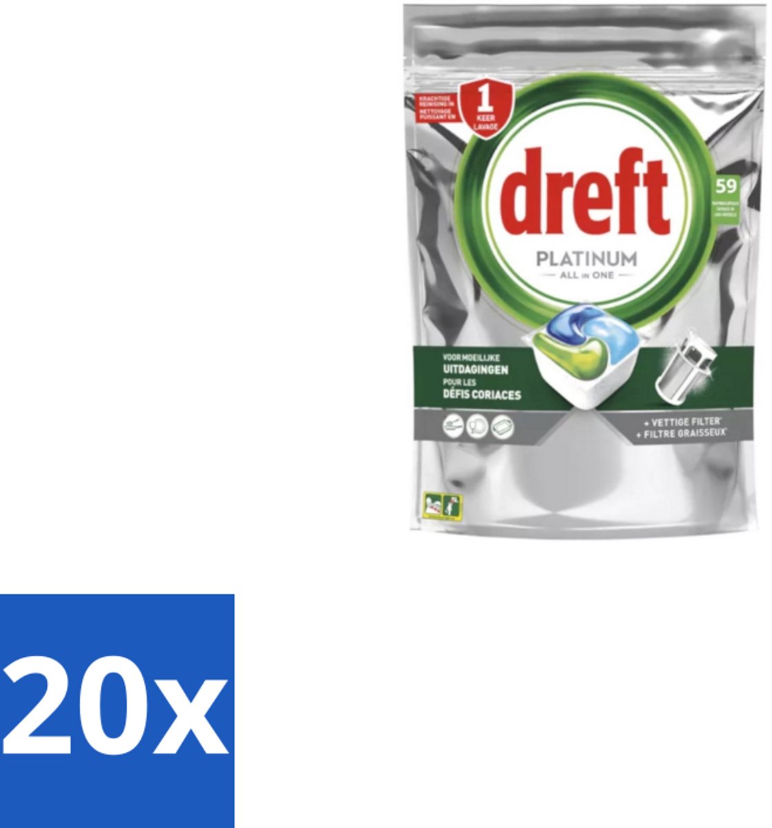 Dreft – Vaatwastabletten – Platinum All-in-One Original – 59 Tabletten - Bulkverpakking - 20 stuks