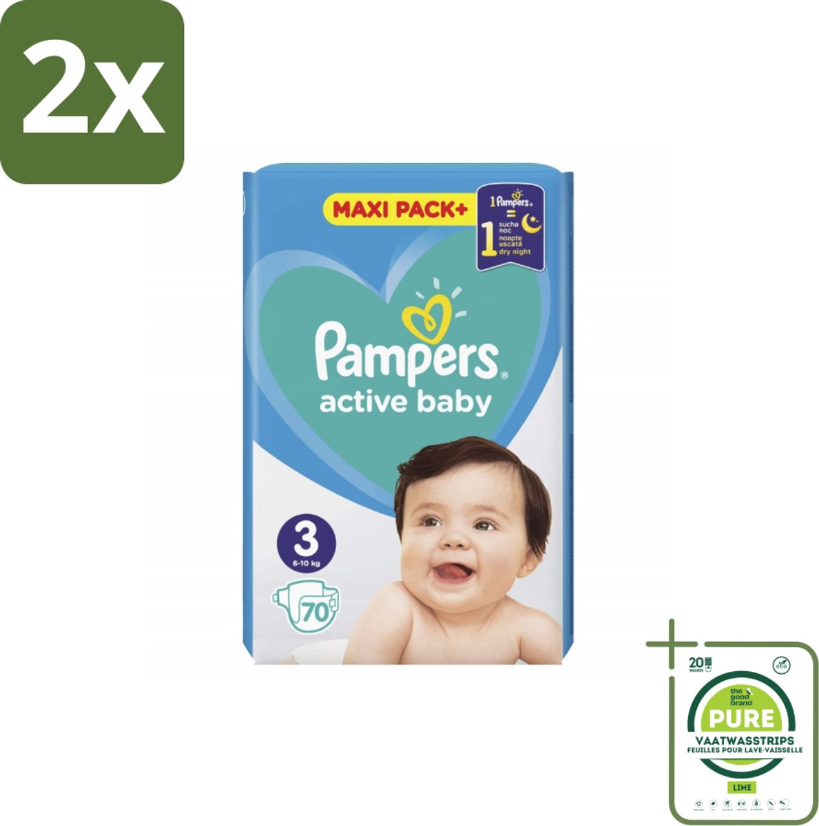 Pampers – Luiers – Active Baby Maat 3 – 70 Luiers - Voordeelverpakking - 2 stuks - Baby-luiers - Droge billetjes