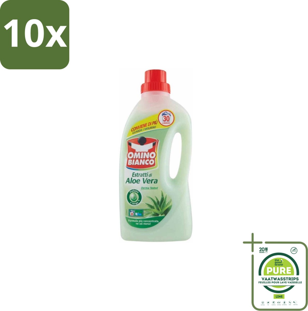 10 x Omino Bianco – Vloeibaar Wasmiddel – Aloë Vera – 1500 ml - Grootverpakking - Wasmiddel - Aloë Vera - Zachte Was - Krachtige Reiniging - Vlekverwijdering