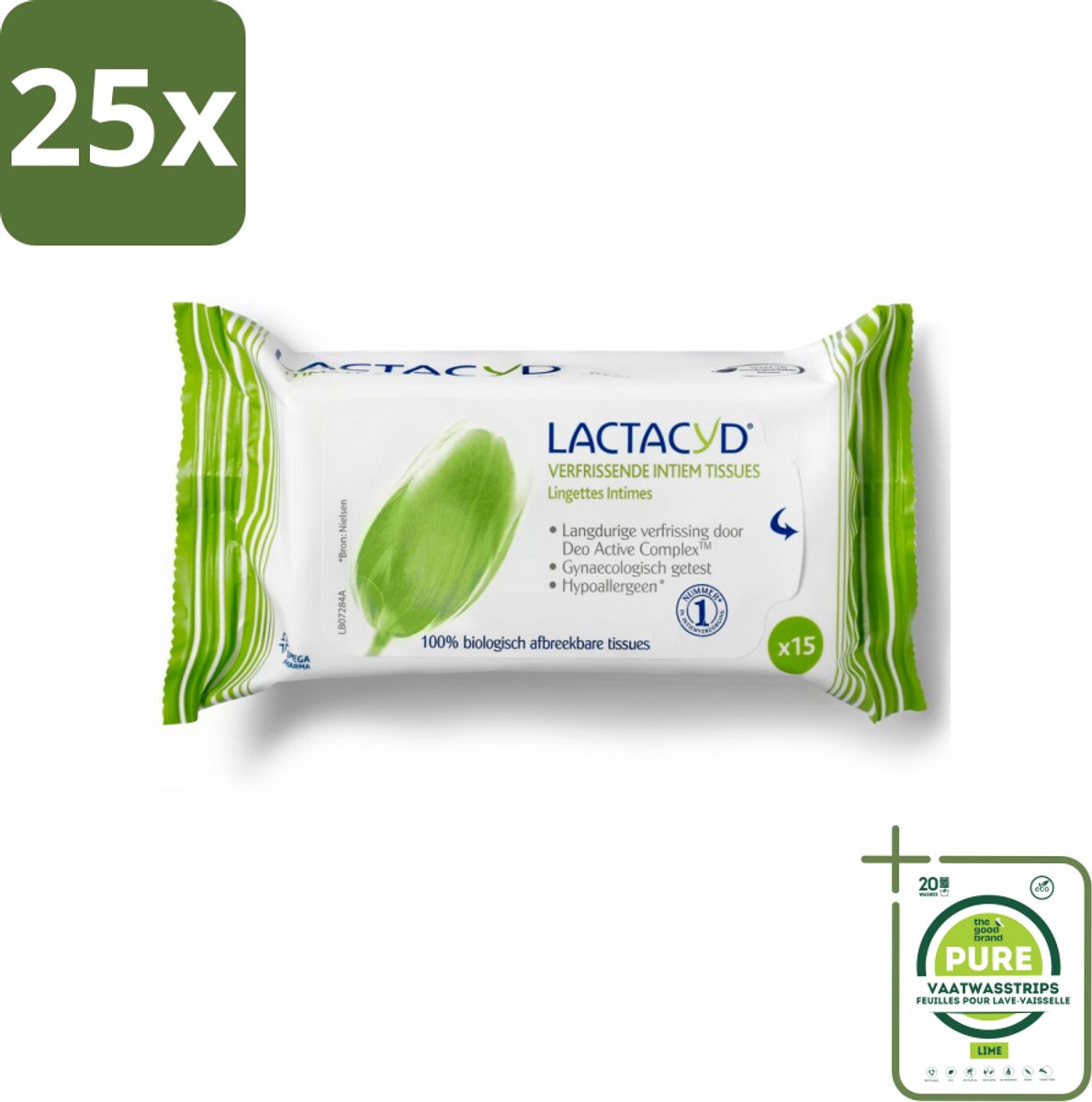 25 x Lactacyd Tissues Verfrissend 15 stuks per verpakking - Grootverpakking - Intieme Doekjes - Verfrissende Doekjes - Biologisch Afbreekbare Doekjes - Intieme Hygiene - Lactacyd