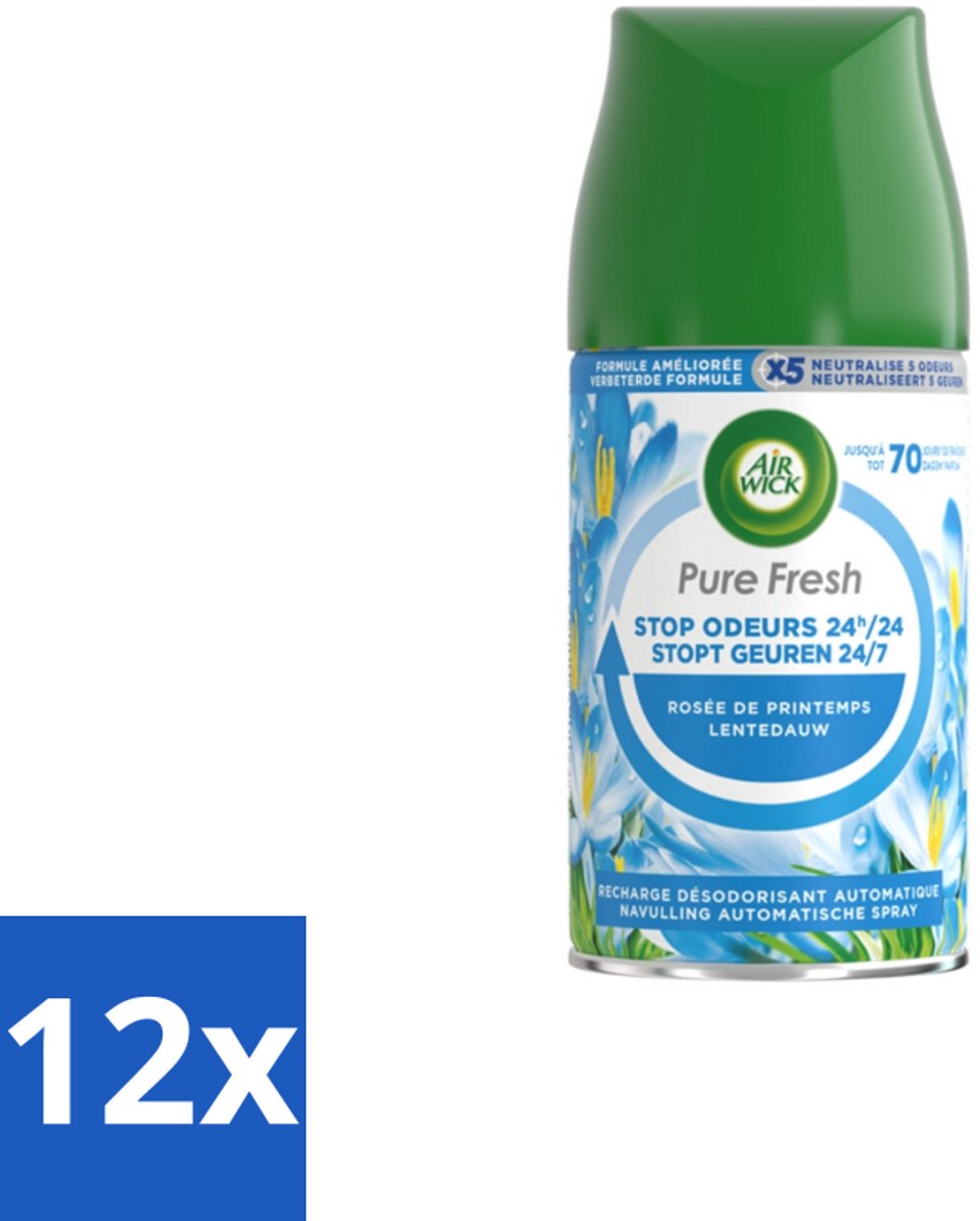 Air Wick Freshmatic Automatische Spray Luchtverfrisser Navulling Pure Fresh Lentedauw 250 ml - Voordeelverpakking - 12 stuks