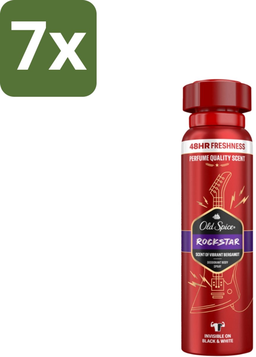 7 x Old Spice – Deospray – Rockstar – 150 ml - Deodorant - Lichaamsgeur - Body Spray - Frisheid - 48 Uur Bescherming