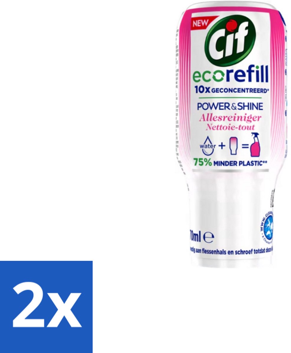 2 x Cif - Allesreiniger - Power & Shine Ecorefill Capsule - 70 ml - Ecorefill - Duurzame Reiniging - Krachtige Reiniging - Schoonmaken - Natuurlijke Reinigingskracht