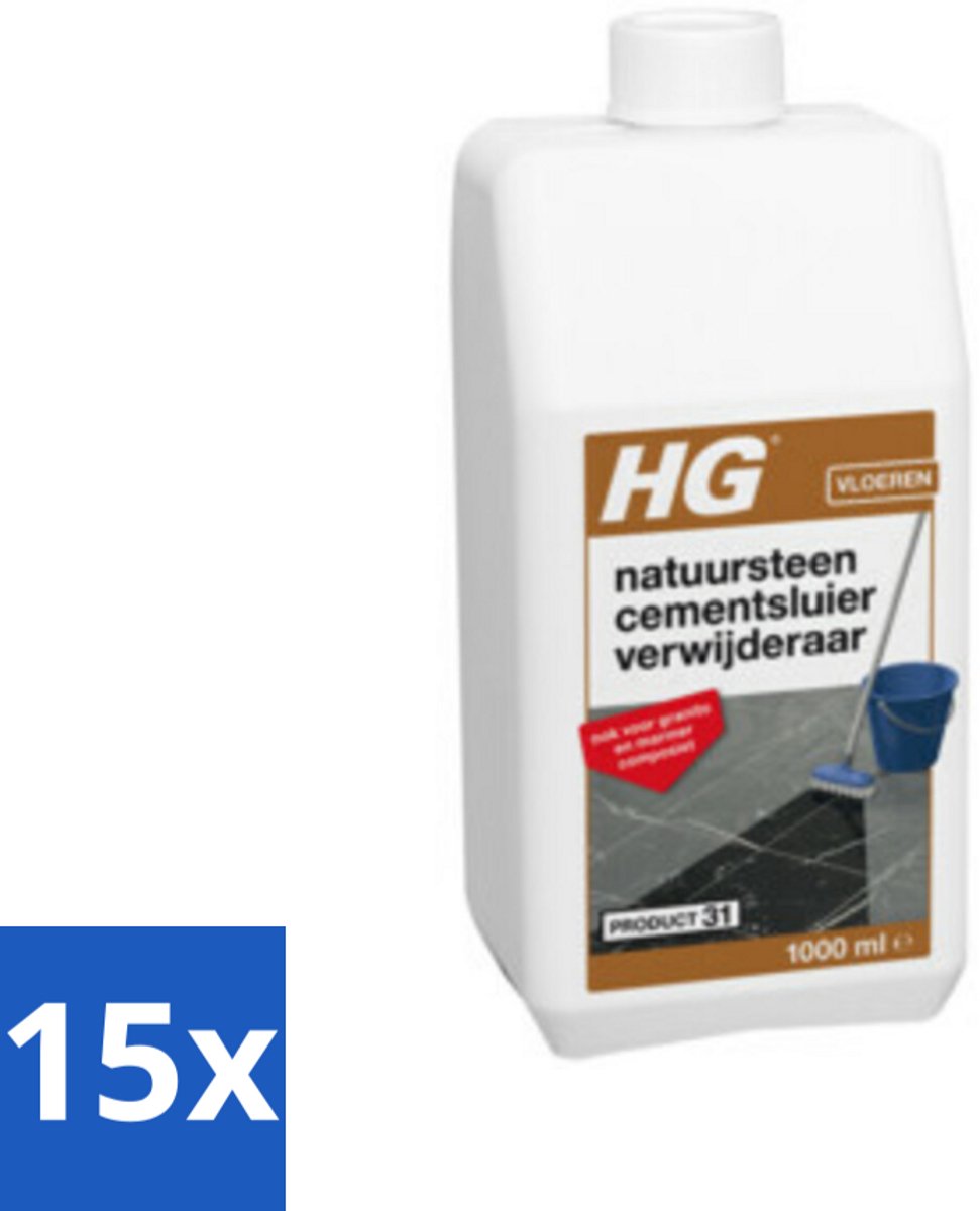 15 x HG Natuursteen Cement & Kalksluier Verwijderaar 1 liter - Natuursteen Cement Verwijderen - Cement En Kalksluier Verwijderen - Natuursteen Reinigen - Marmer Reinigen - Travertin Reinigen