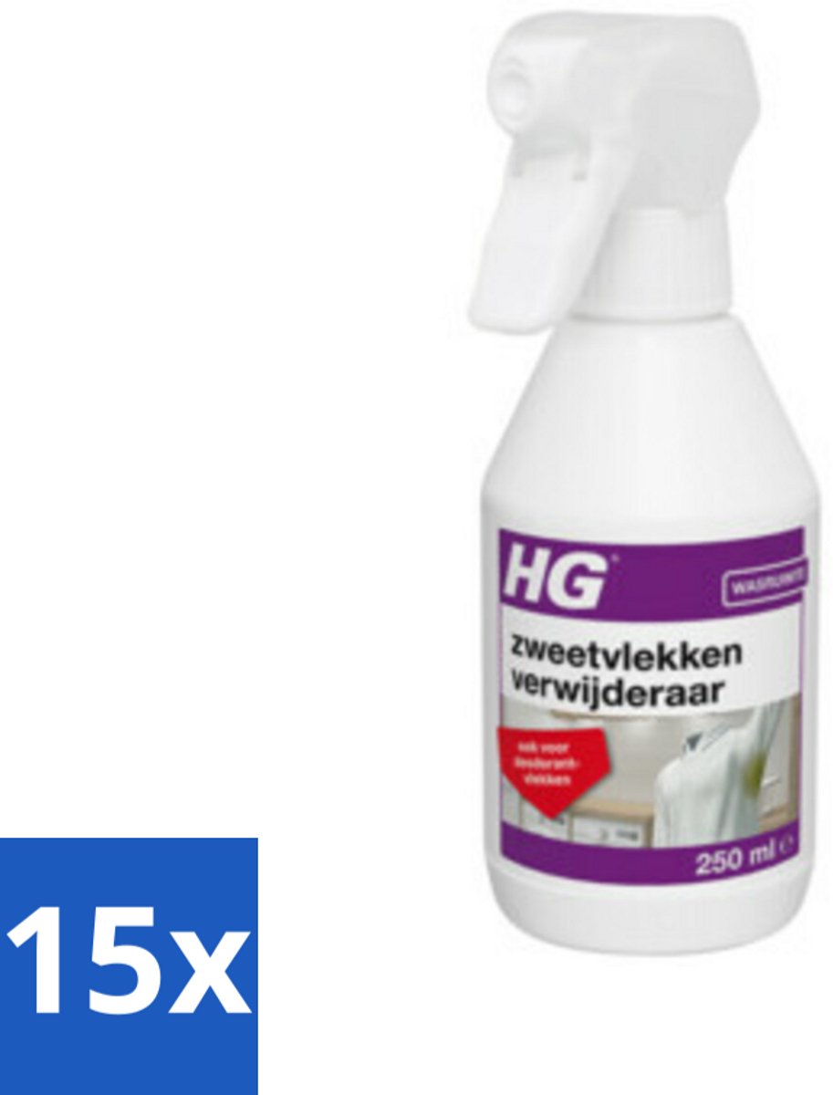 15 x HG Zweetvlekkenverwijderaar 250 ml - Zweetvlekken Verwijderen - Gele Vlekken Verwijderen - Deodorantvlekken Verwijderen - Textiel Reinigen - Wasmiddel Voor Vlekken