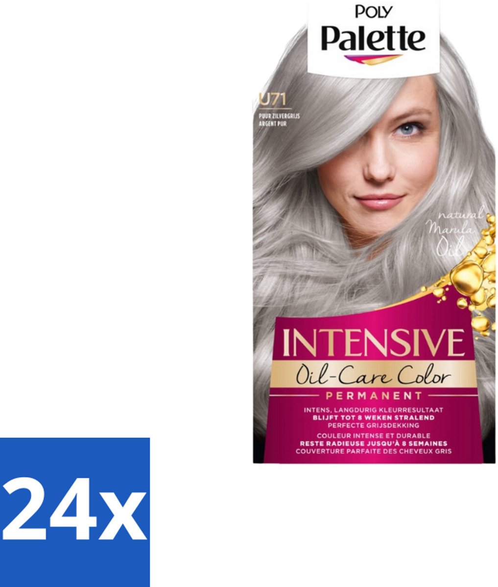 24 x Poly Palette – Haarverf – U71 Puur Zilvergrijs – 115 ml - Grijs Haar Kleuren - Zilvergrijs Haar - Intens Grijs - Zilverreflectie - Haarkleuring