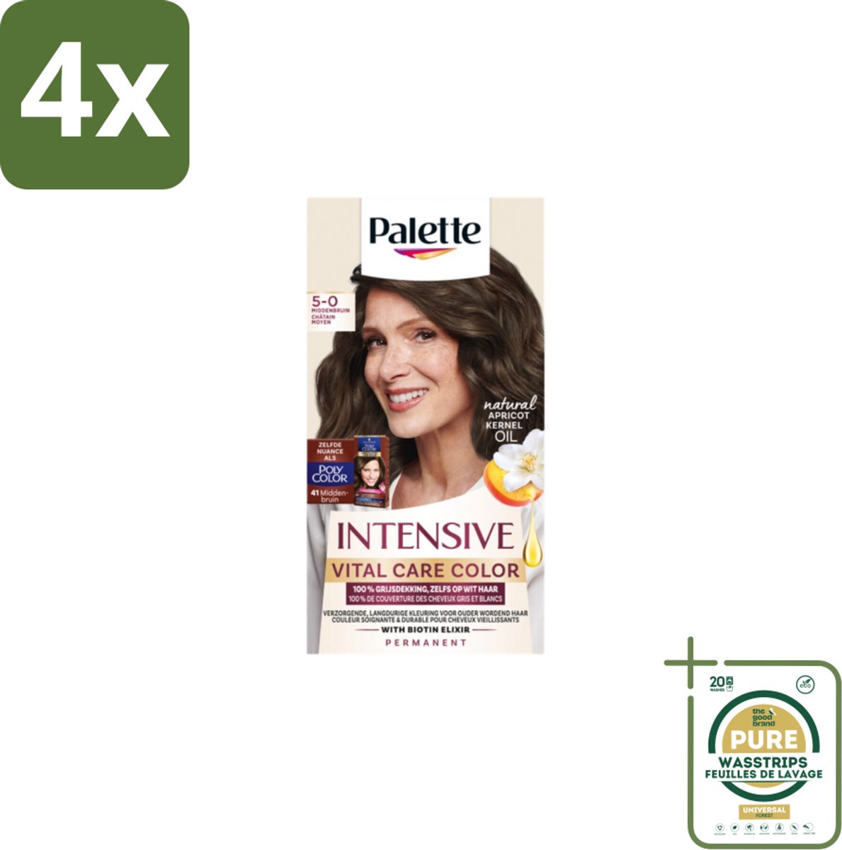 Poly Palette – Haarverf – 5-0 Middenbruin – 115 ml - Voordeelverpakking - 4 stuks - Permanente haarkleuring - Middenbruin