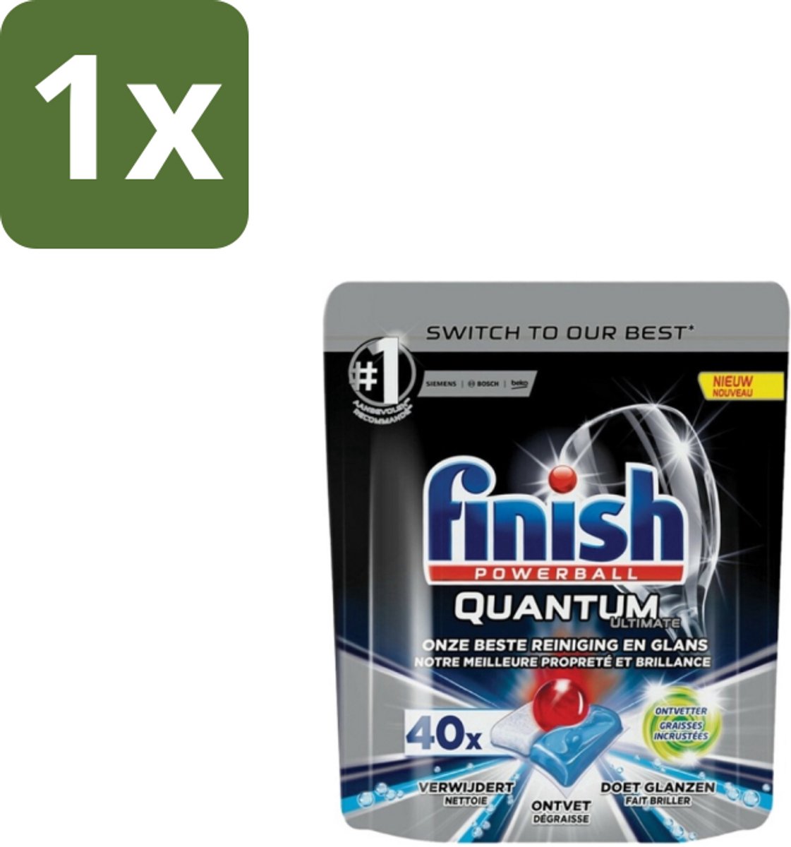 1 x Finish – Vaatwastabletten – Quantum Ultimate Ontvetter – 40 Capsules - Vaatwas - Vaatwas Tablet - Ontvetter - Vaatwas Machine - Vaat Reinigen