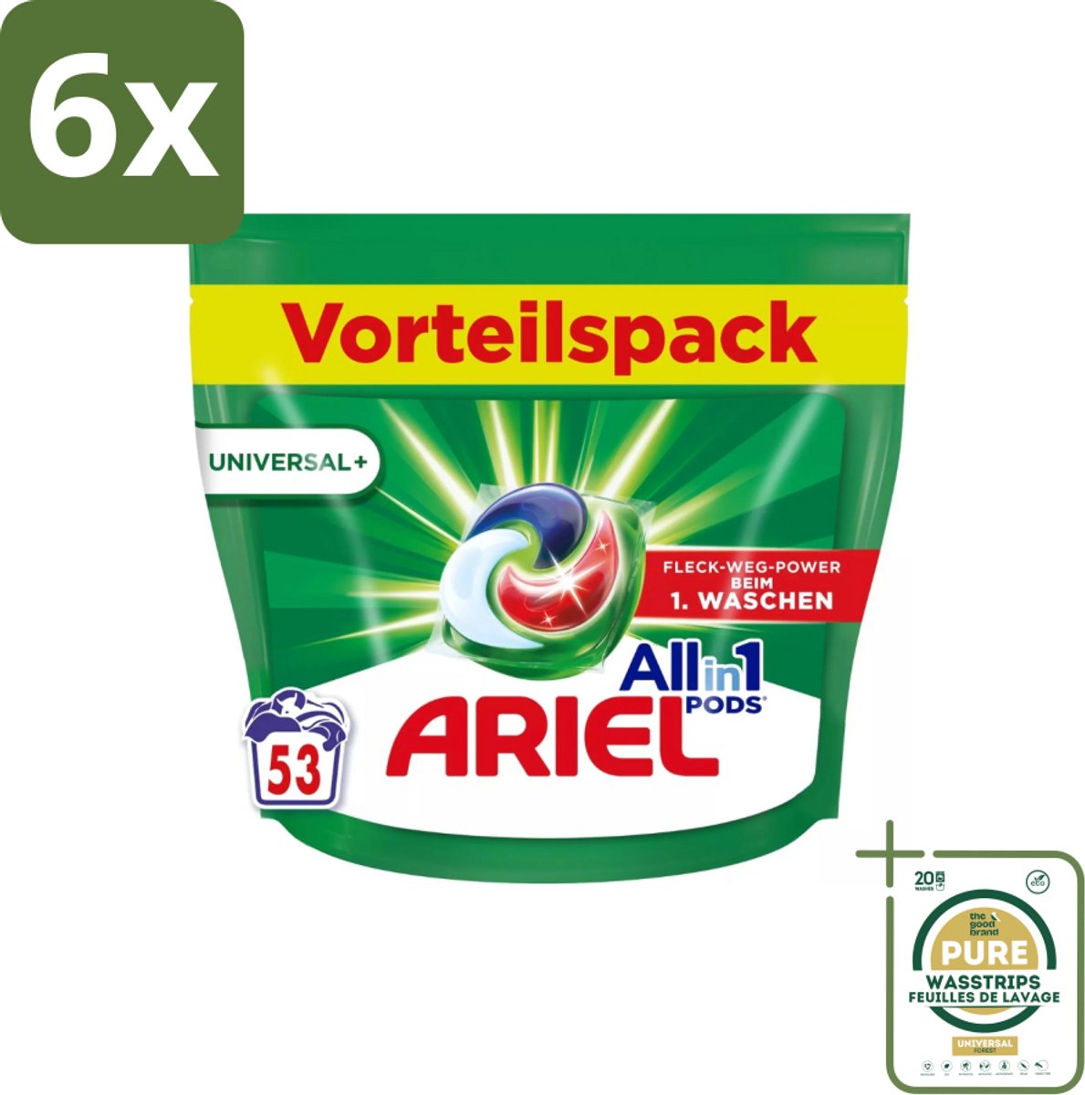 Ariel – Pods All-in-1 – Original – 53 wasbeurten - Voordeelverpakking - 6 stuks - Reinigingscapsule - Vlekverwijdering