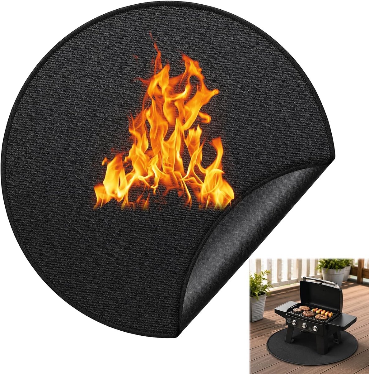Ronde vuurschaal onderleggers van 60 cm, vuurvaste en waterdichte brandbeschermingsmat voor barbecue en outdoor gebruik, 3-laags vloerbescherming