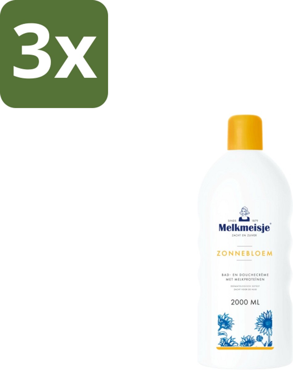 Melkmeisje – Bad & Douchecrème – Zonnebloem – 2000 ml - Bulkverpakking - 3 stuks