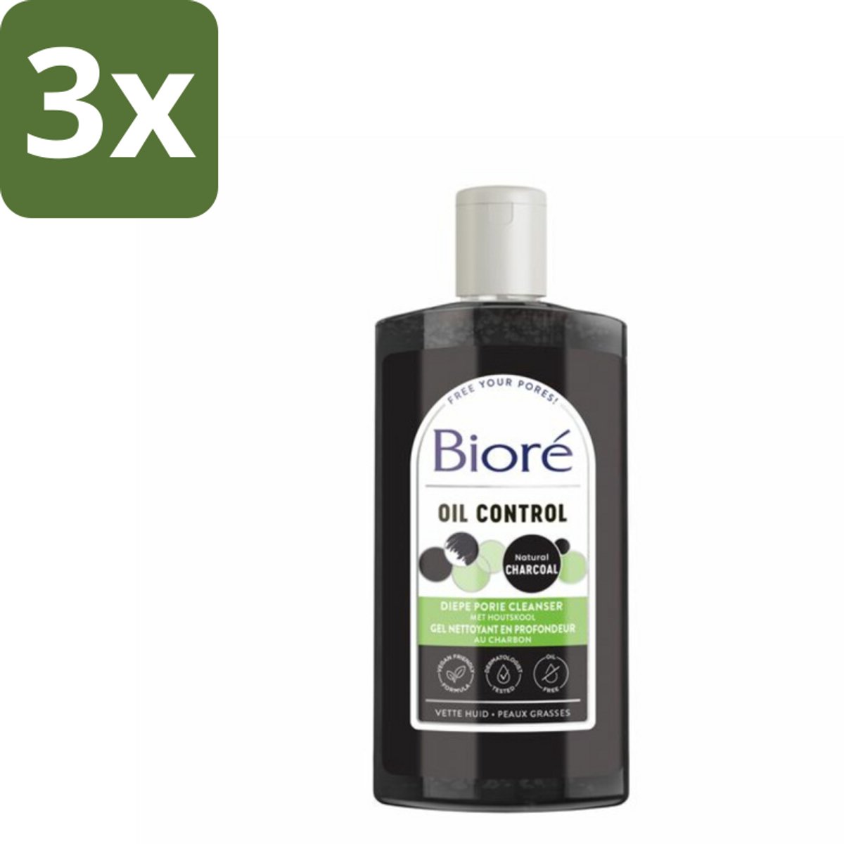 Bioré – Houtskool Reinigingsgel – Gezichtsreiniger – 200 ml - Bulkverpakking - 3 stuks