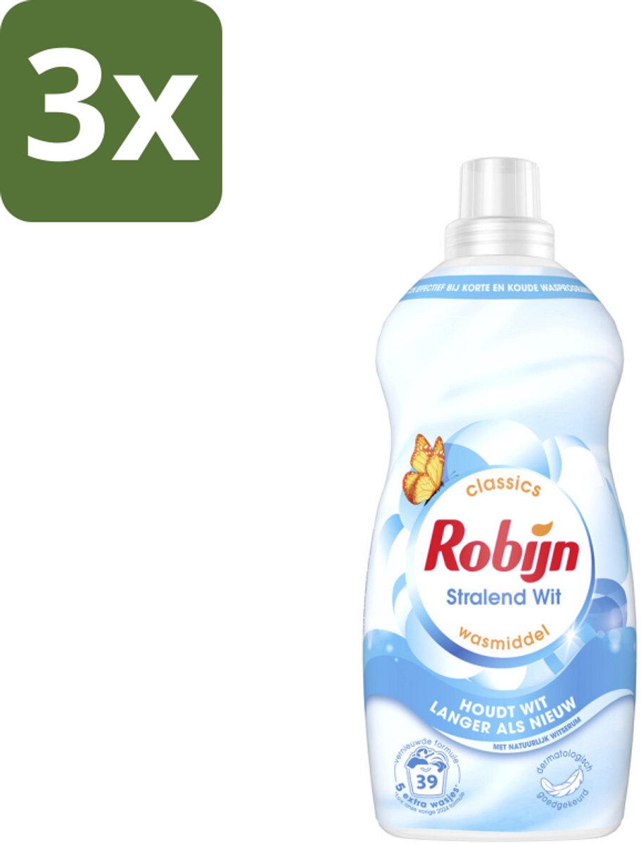 Robijn – Vloeibaar Wasmiddel – Klein & Krachtig Stralend Wit – 1,19 L - Bulkverpakking - 3 stuks