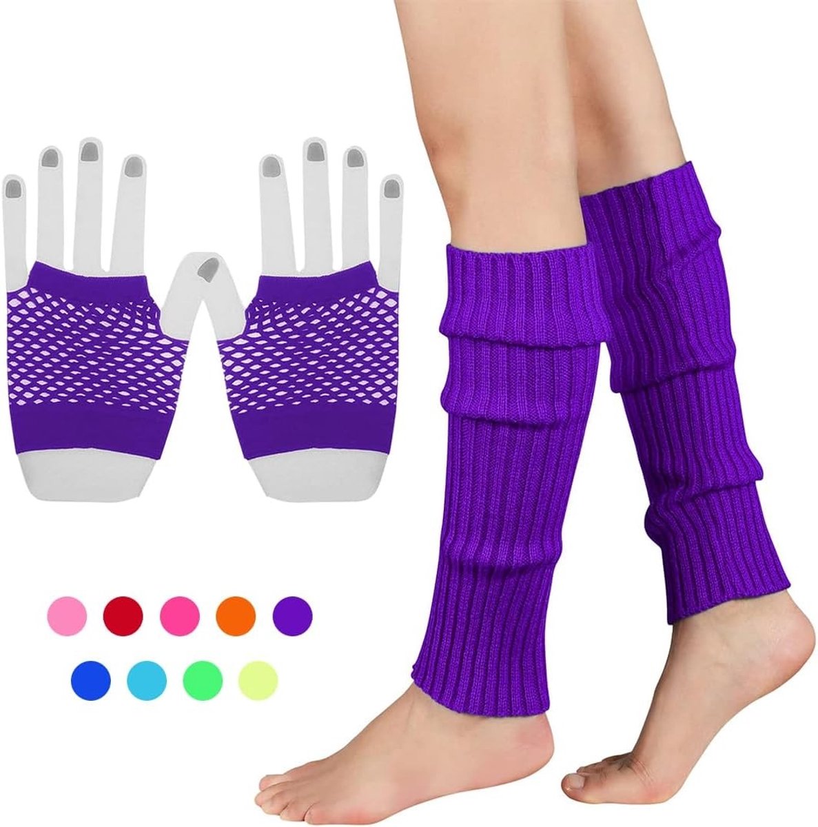 Neon Elastische Mouwen en Vingerloze Net Handschoenen, Perfecte Accessoires voor 80s Kostuums en Feestjes