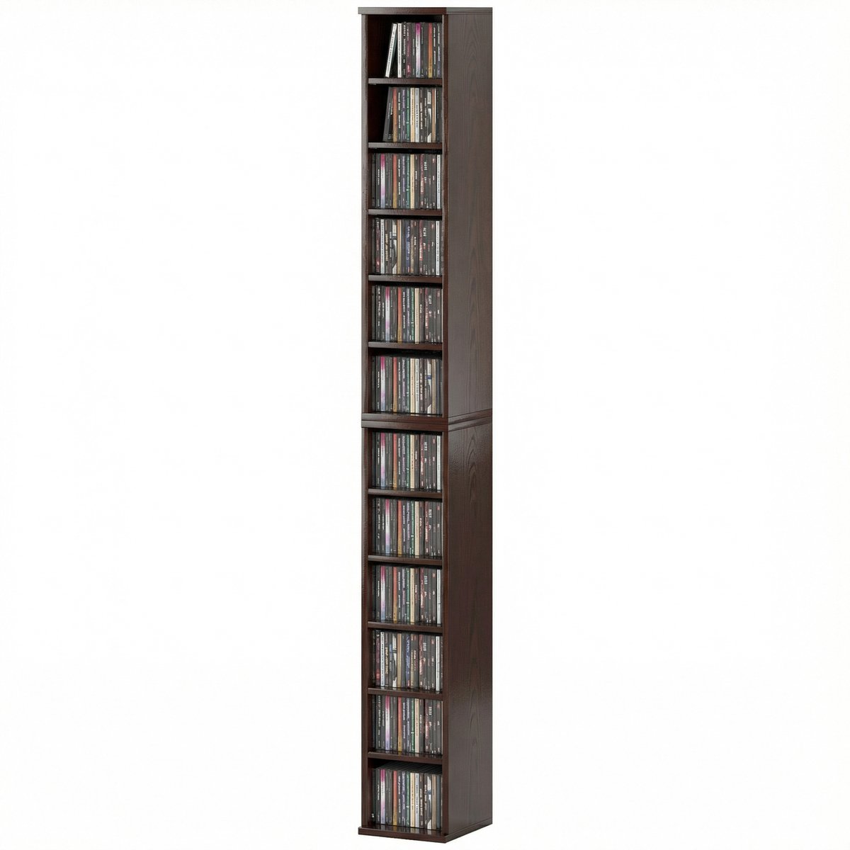 CD- en DVD-opslag - 2 - st - opbergkast met 12 vakken - max. capaciteit 204 cd's - 21 x 22.5 x 88.5 cm - bruin