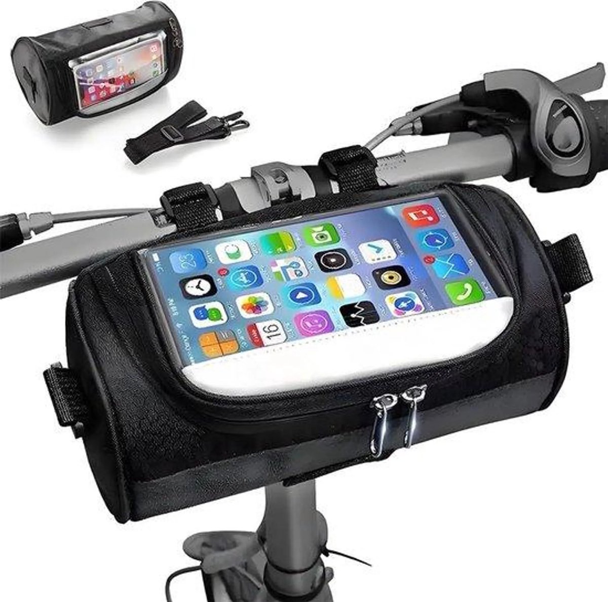 casalora® - Fiets Stuurtas - Fietstas - Waterdichte Tas - Multifunctionele - Touchscreen - Fietstassen Stuurtas voor E-bike MTB - Met bandjes - Zwart