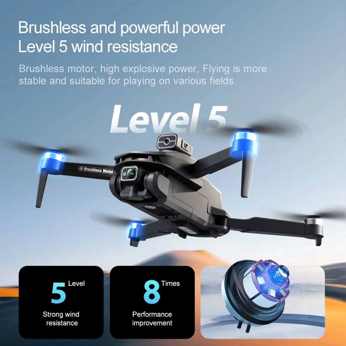 Innovastore Drone - GPS Drone - HD Camera Luchtfotografie - Borstelloze Motor 360 ° - Dubbele Camera - Afstandbediening - Zwart thumbnail 3