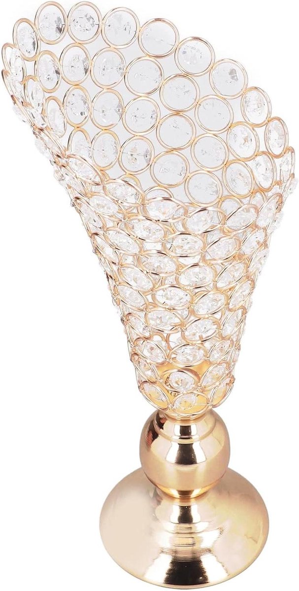 Kristallen Kaarsenhouder - Gouden Kaarsenstandaard - Huisdecoratie - Elegant Vintage Gevoel - 36 cm Hoog - Goud