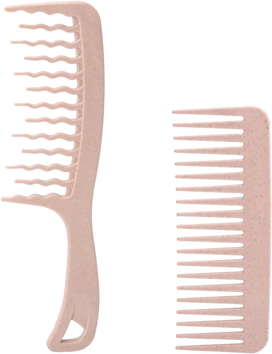 Brede Tandkam voor Krullen - Roze - 24,5 x 6 cm - Duurzaam Tarwestro - Voor Dames en Heren