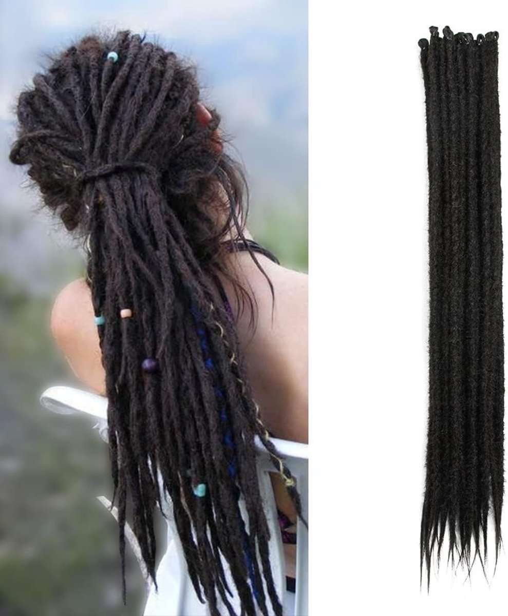 20 Inch Dreadlocks Extensions in Donkerbruin - 20 Strengen, Dunne 0.5cm, Gehaakte Haarverlengingen voor Reggae en Hip Hop Stijl