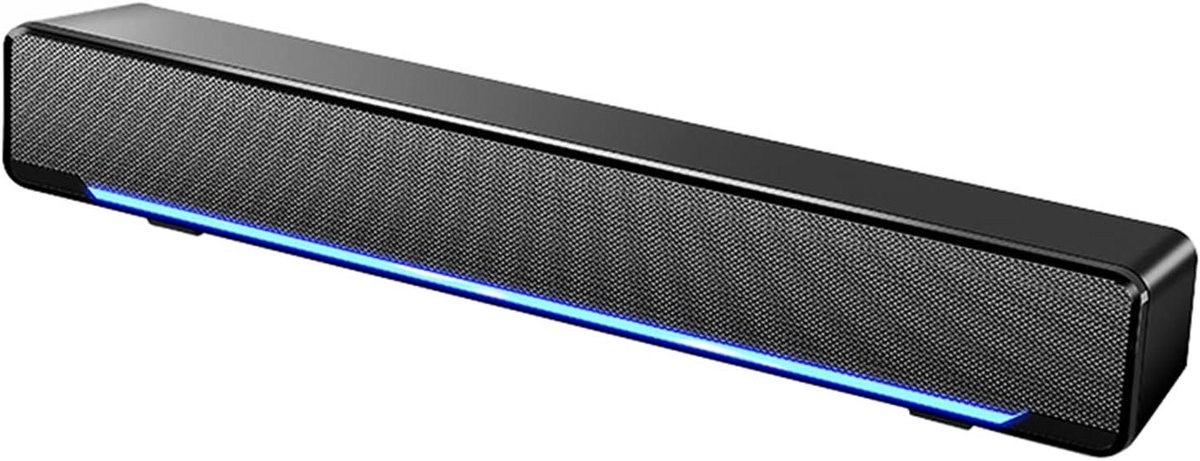Mini Soundbar - Stereo Luidspreker - Muziek Luisteren - Blauw LED Licht - 32 cm - Zwart