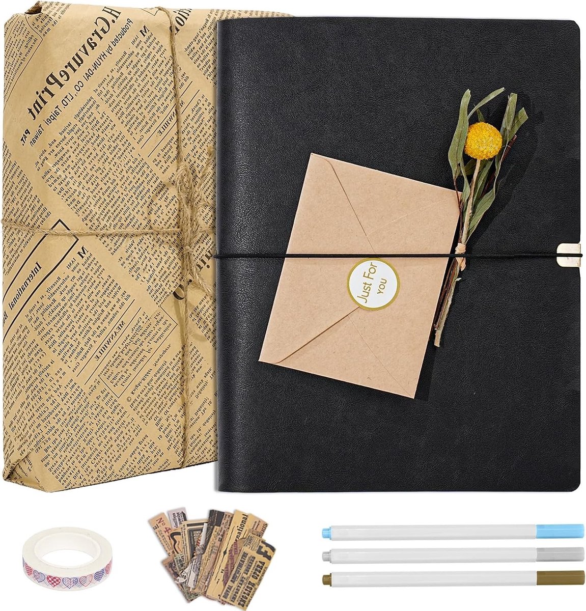 DIY Fotoalbum met Kunstlederen Kaft, 50 Vellen, 100 Pagina's, Kraftpapier, Vintage Notitieboek voor Bruiloft, Verjaardag en Herinneringen