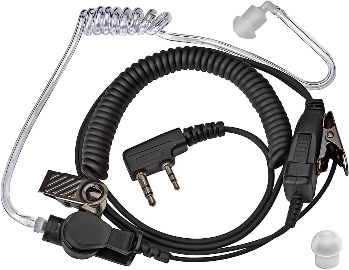 Draadloze Oordopjes met Microfoon en PTT, 2-Pin Jack, Inclusief Bevestigingsclip - Geschikt voor Kenwood en Baofeng UV5R Twee-Weg Radio's, Perfect voor Communicatie en Outdoor Activiteiten