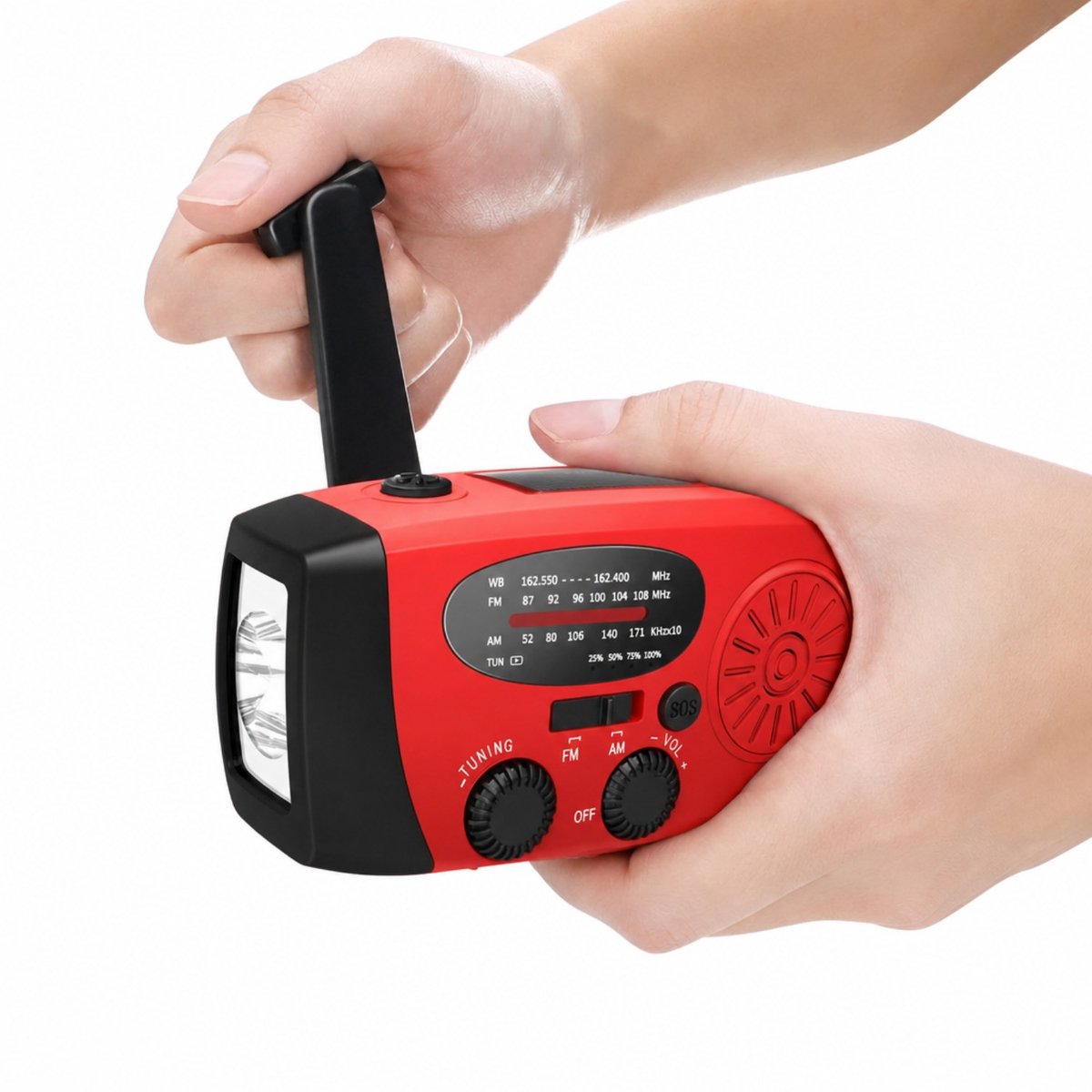 Soundlogic FM-Radio op Zonne-energie - Met Zaklamp & Powerbank 2000mAh - Rood