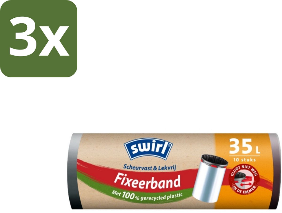 3 x Swirl – Pedaalemmerzakken – 35 L – Fixeerband – 10 zakken - Koffiezetapparaat