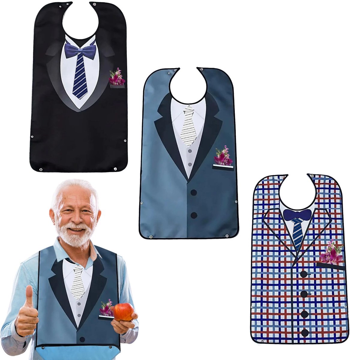 JXAXD Slabbetje voor volwassenen, grappig, herbruikbaar, wasbaar, slabbetje voor mannen en ouderen, zwart, Eén maat - ShopVlot