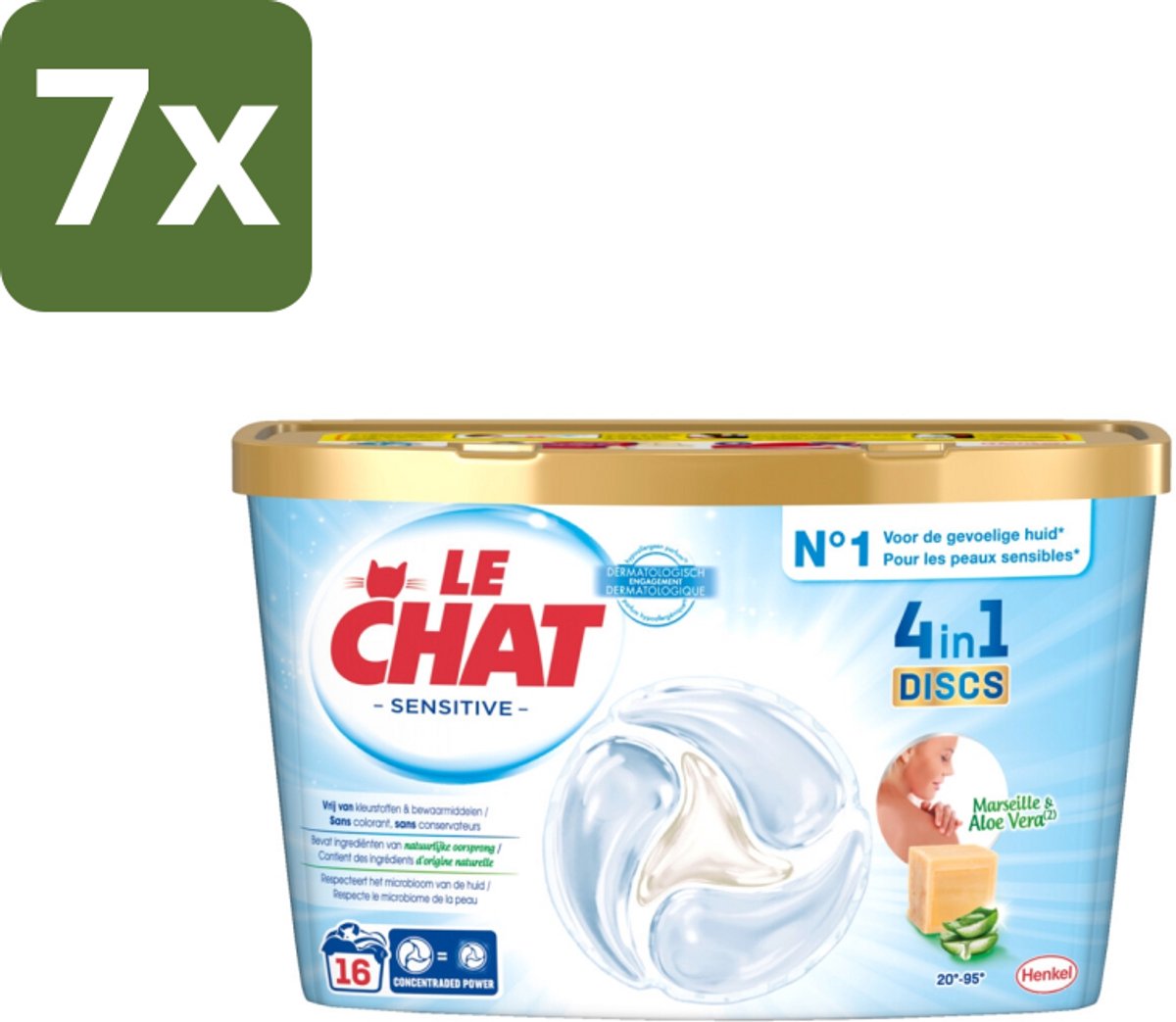 7 x Le Chat – Wascapsules – Sensitive – 16 stuks per verpakking - Wasmiddelcapsules - Hypoallergen - Gevoelige Huid - Dermatologisch Getest - Milieuvriendelijk