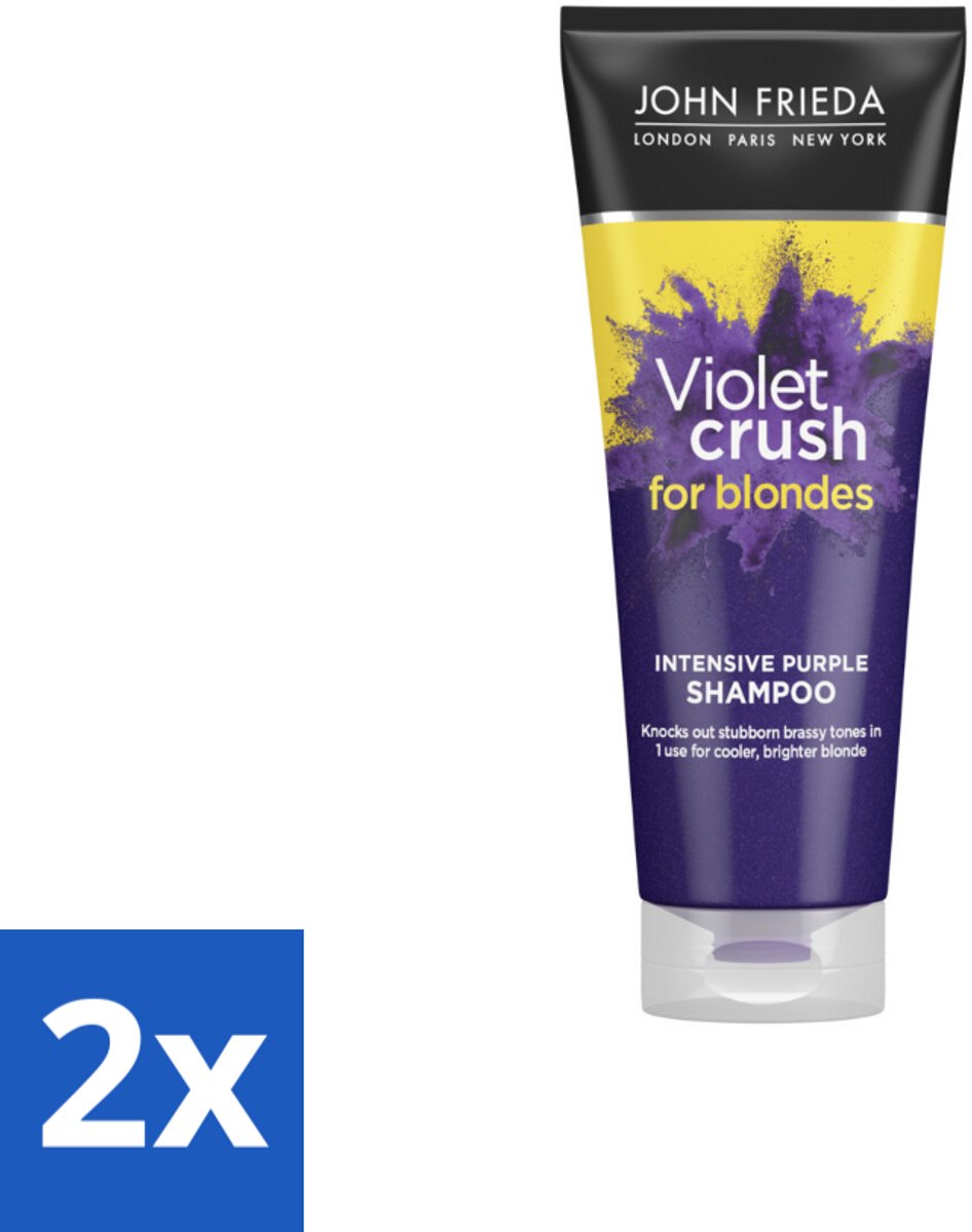 2 x John Frieda – Shampoo – Sheer Blonde Violet Crush Intensive Purple – Tegen gele ondertonen – 250 ml - Gele En Oranje Tonen Neutraliseren - Zilvershampoo - Platinum Finish - Kleurcorrectie - Blond Haar