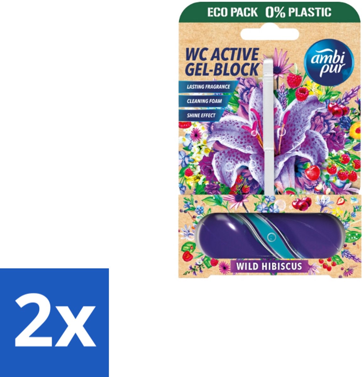 2 x Ambi Pur – Toiletblok – Wild Hibiscus – 45 g - Toiletblok - Fris Toilet - Geur Toilet - Kalkaanslag Voorkomen - Toilet Reinigen
