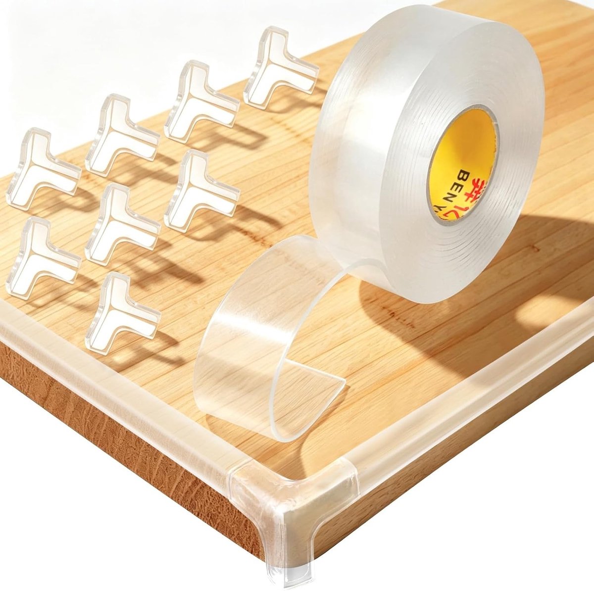 Zelfklevende Hoekbeschermers voor Baby's, Zachte Hoekbeschermers voor Meubels en Tafel, 3m x 3cm Strip met 8 T-Corner Stootkussens, Veiligheid en Bescherming voor Kinderen
