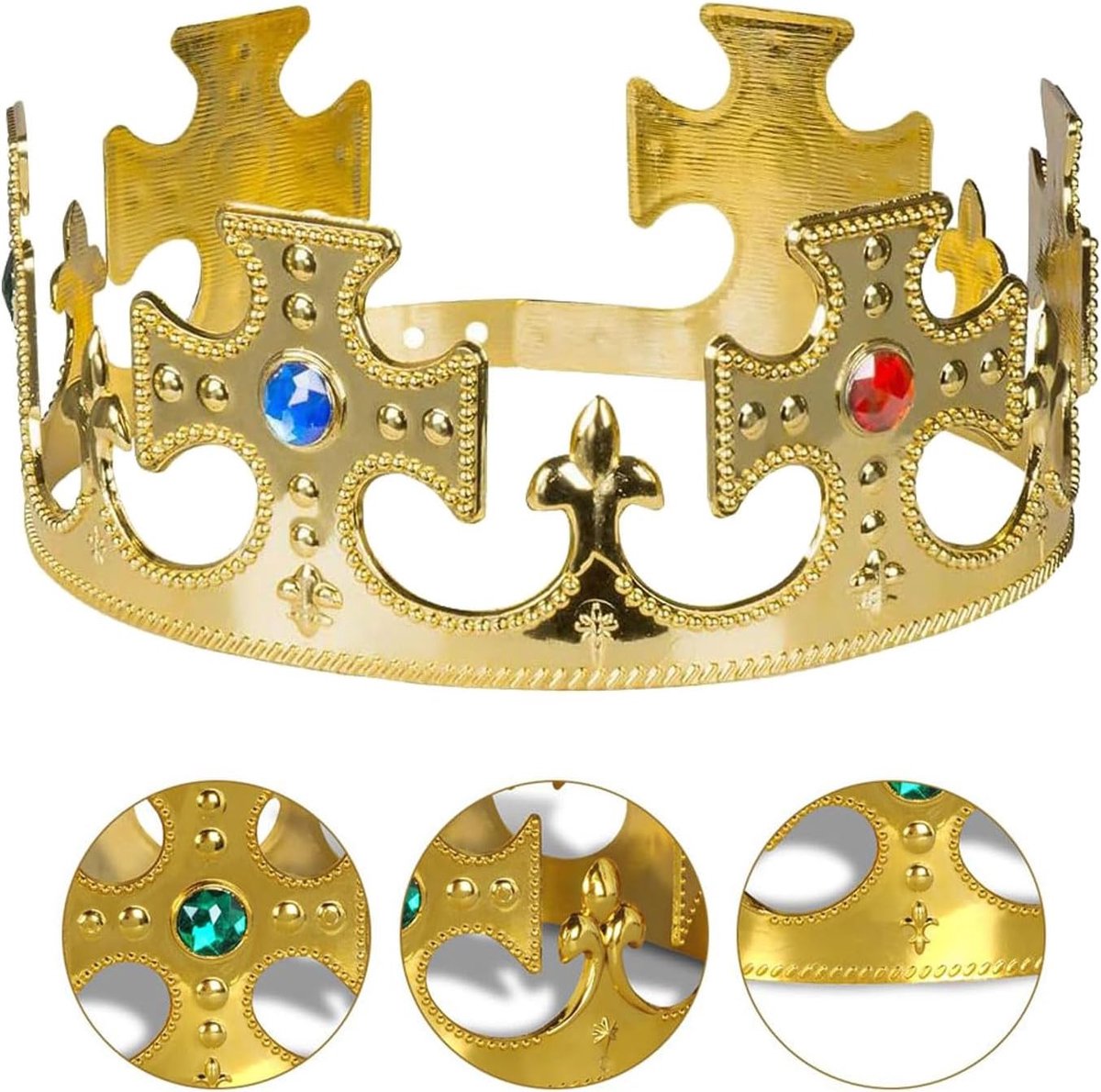 Kruis Gouden Set van 2 Gekleurde Robijnen Verstelbare Kostuumaccessoires voor Carnavalsthema Feest voor Koning en Koningin