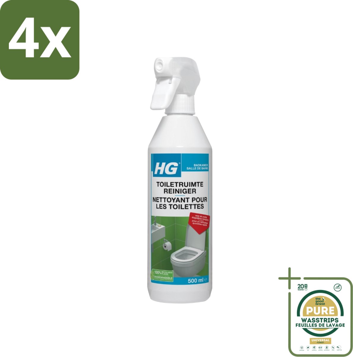 HG Toiletruimte Reiniger 500 ml - Voordeelverpakking - 4 stuks - Badkamersreiniger - Snel drogend