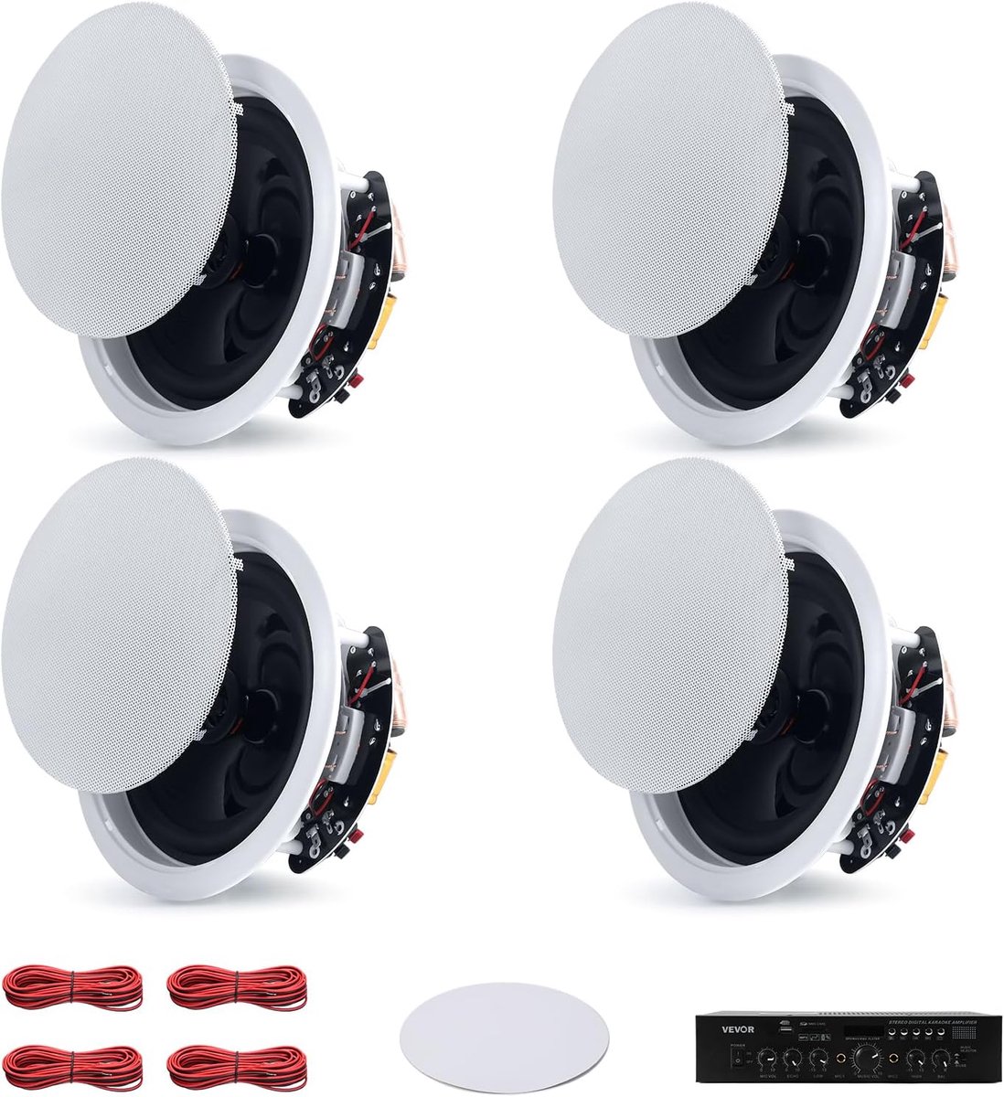 SnelShoppen - Inbouw Bluetooth 165,1 mm Plafondspeakers Set van 4 voor Binnen, Vochtige Ruimtes, Thuisbioscoop, Woonkamer, Overdekt Terras met Verster