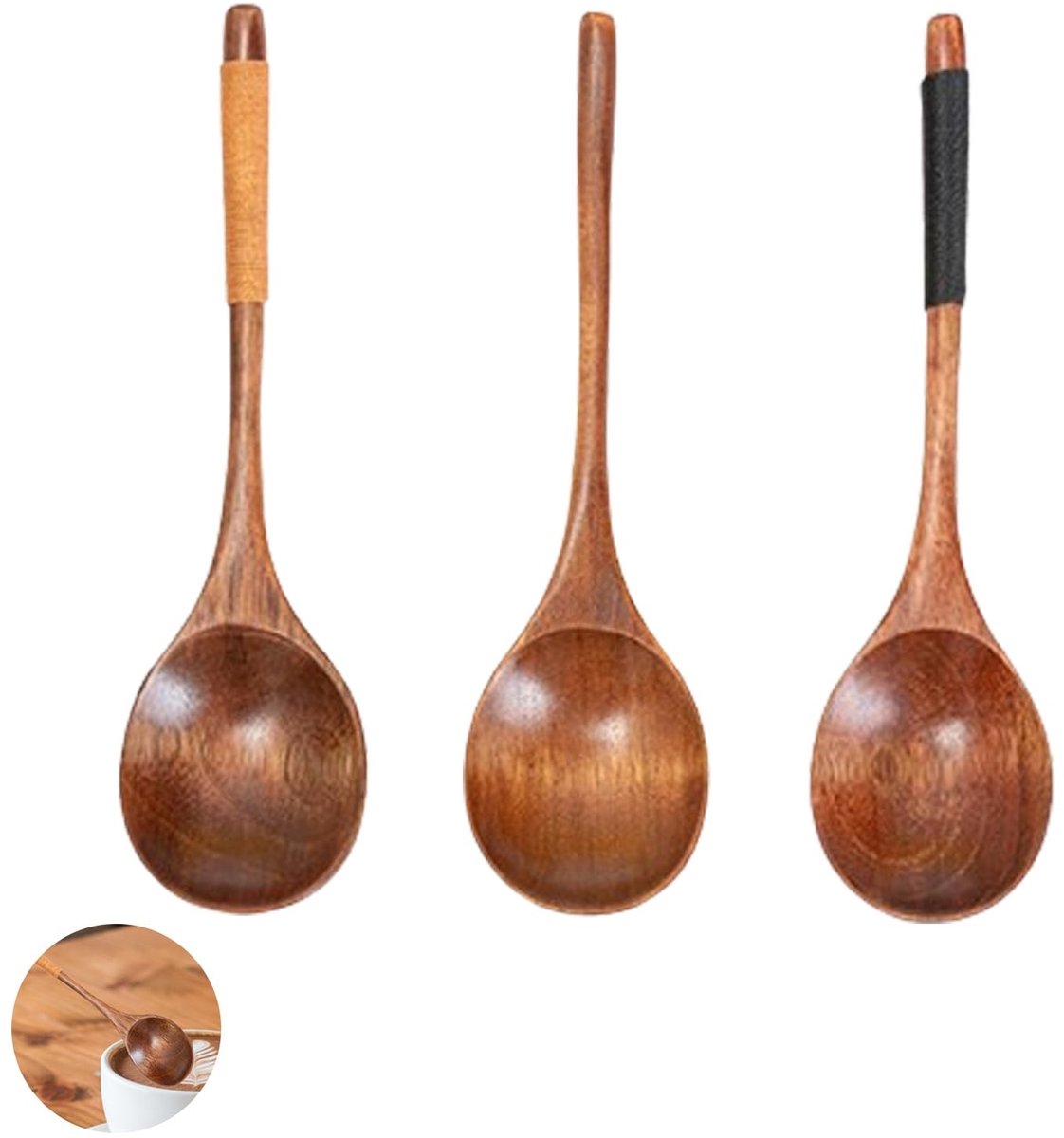Elzusha - Set van 3 Houten Lepels voor Soep en Koffie