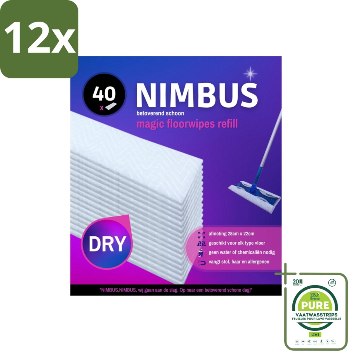 NIMBUS Magic Vloerdoekjes Navulling 40 stuks per verpakking - Voordeelverpakking - 12 stuks - Vloerdoekjes - Vloerwissers
