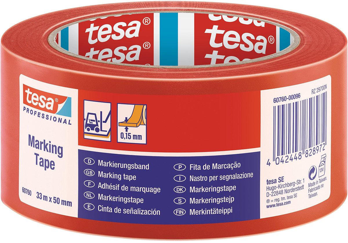 Elzusha - PVC Markeertape voor Sporthallen 33m x 50mm Rood