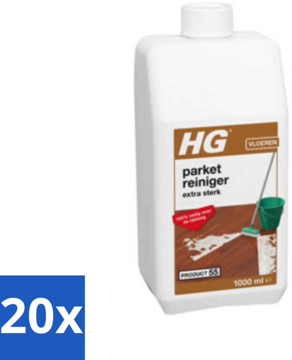 20 x HG Parketreiniger Extra Sterk 1 liter - Parket Reinigen - Laklaag Reinigen - Hardnekkig Vuil Verwijderen - Parketvet Verwijderen - Parket Reiniger