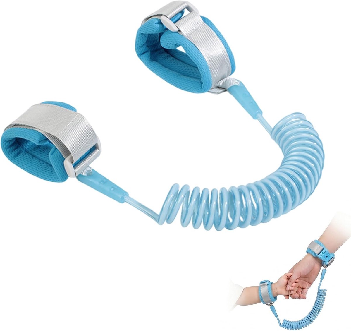 Veiligheidsriem voor kinderen en peuters, 1,5 m anti-verlieslijn, verstelbare polsband voor onderweg, blauw en comfortabel