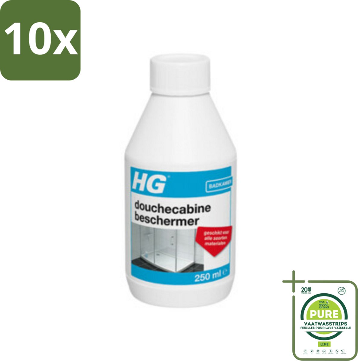 10 x HG Douchecabine Beschermer 250 ml - Grootverpakking - Douchecabine Beschermer - Kalkverwijderaar - Vuilafstotend - Badkamer Schoonmaak - Douche Schoonmaken
