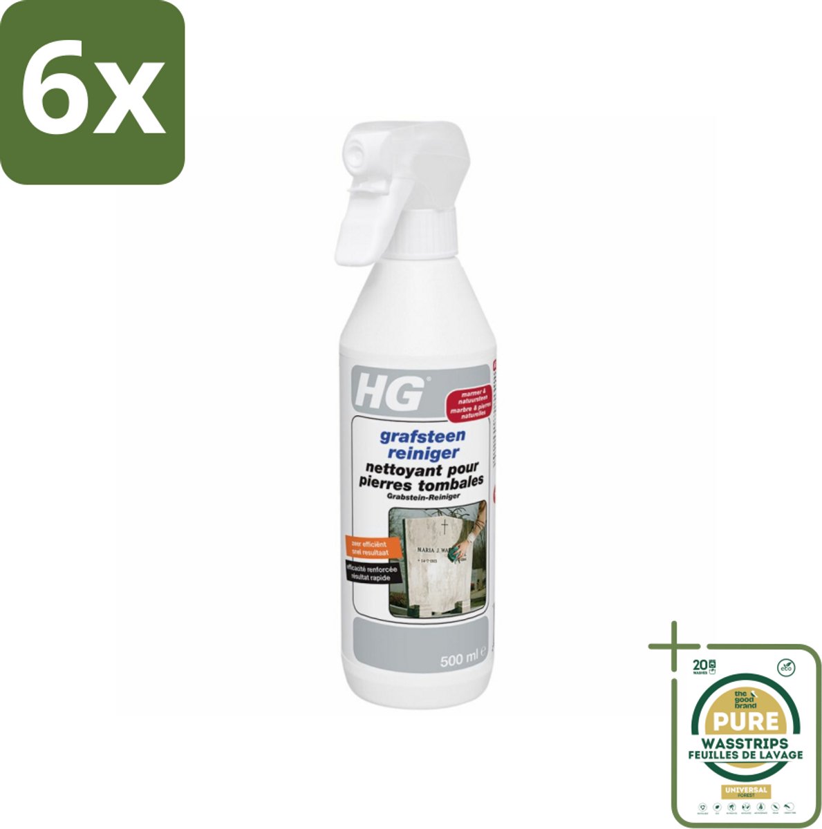 HG Grafsteenreiniger 500 ml - Voordeelverpakking - 6 stuks - Reiniging grafsteen - Schoonmaken grafsteen