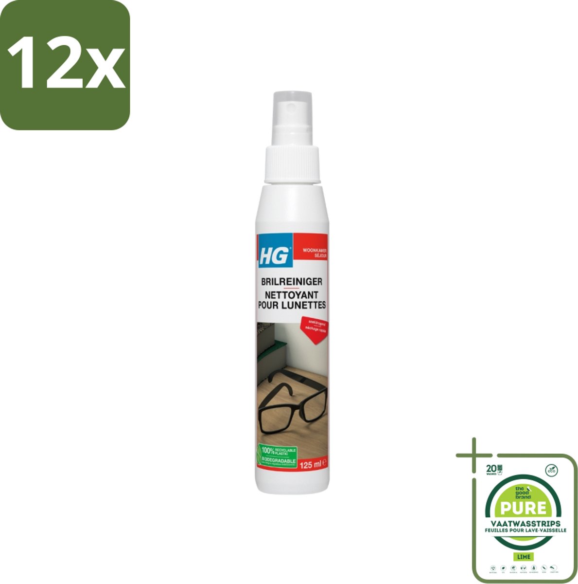 HG Brilreiniger 125 ml - Voordeelverpakking - 12 stuks - Brilreiniger - Brillen schoonmaken